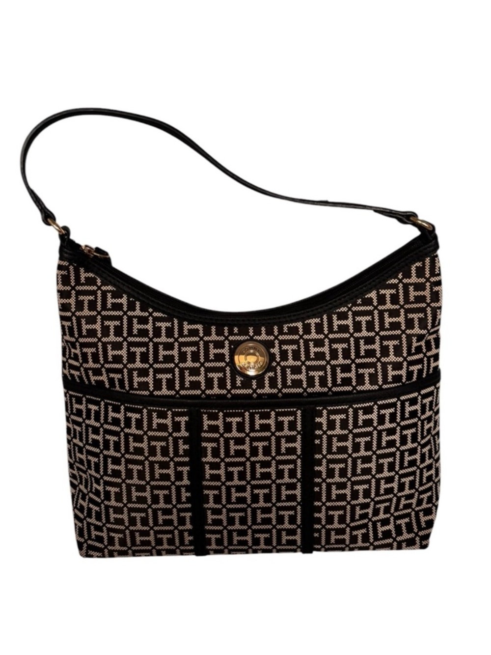 Tommy Hilfiger Monogram Tan and Black Shoulder Bag